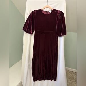 Reiss Girls Burgundy Velvet Romper with pockets size 7/8